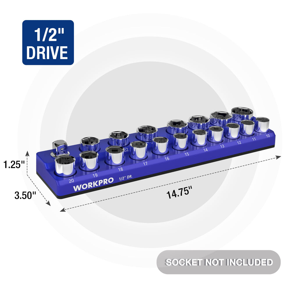 WORKPRO labeled slots with metric sockets installed for fast size identification and retrieval