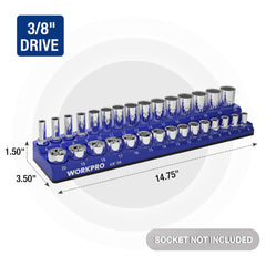WORKPRO labeled socket slots with sockets installed for fast size identification