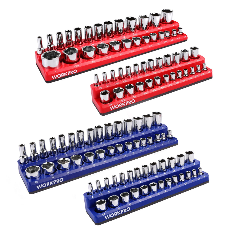 WORKPRO organized garage scene showing trays mounted and tools arranged efficiently