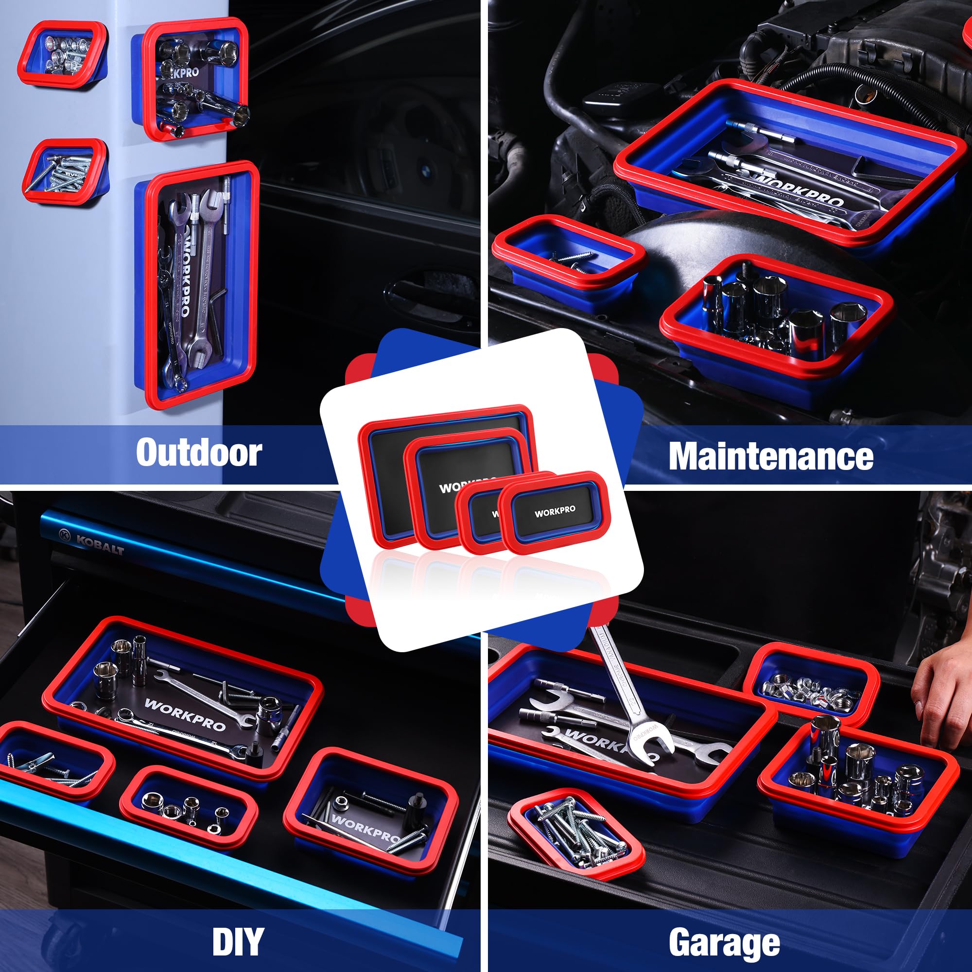 WORKPRO trays staged on workbench showcasing practical workshop use