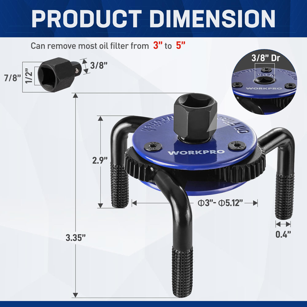 WORKPRO close-up of built-in magnet holding metal, prevents dropped parts benefit
