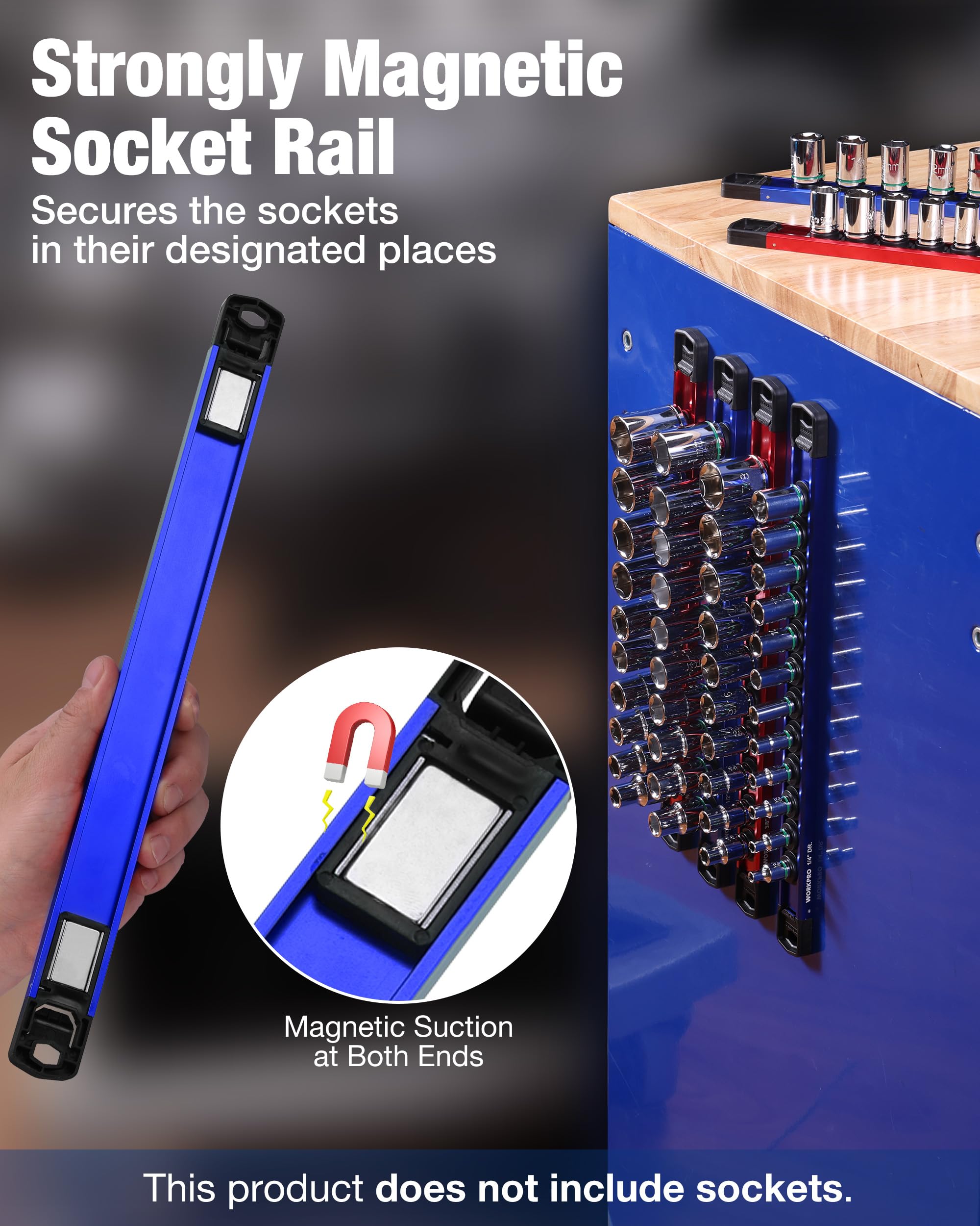 WORKPRO rail magnetically attached to steel toolbox for instant, no-drill mounting