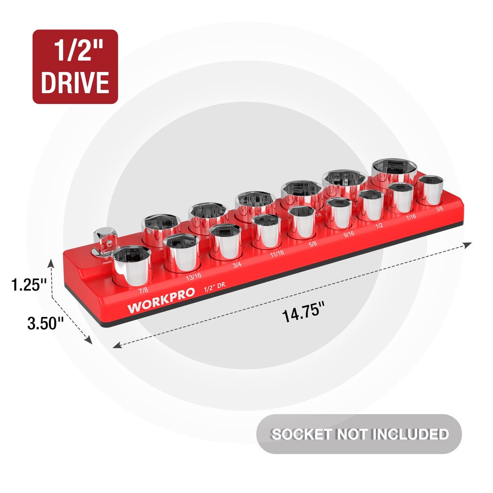 WORKPRO close-up of magnetic rubber base protecting tools while holding sockets securely