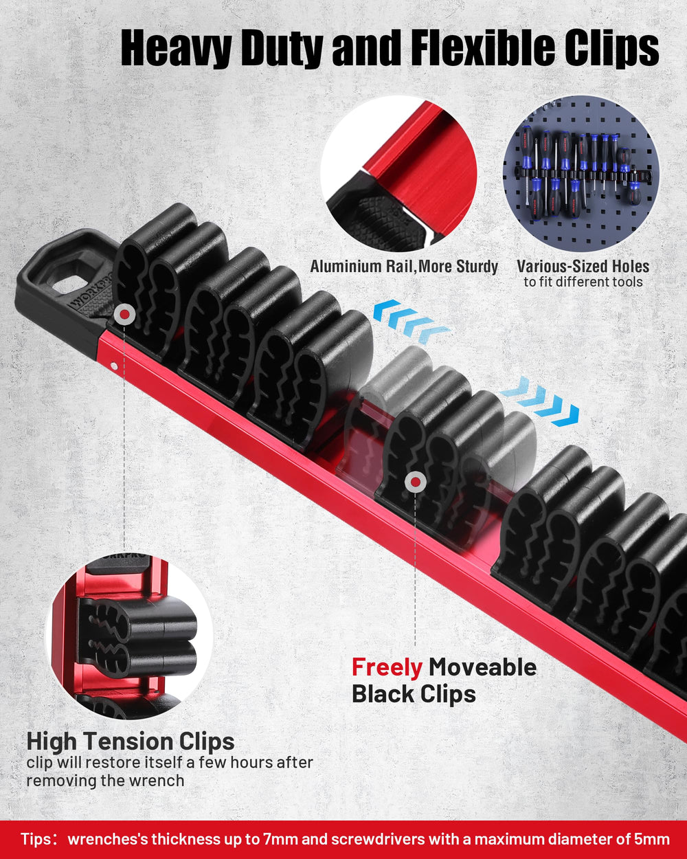 WORKPRO rail side profile showing aluminum construction and long-lasting strength
