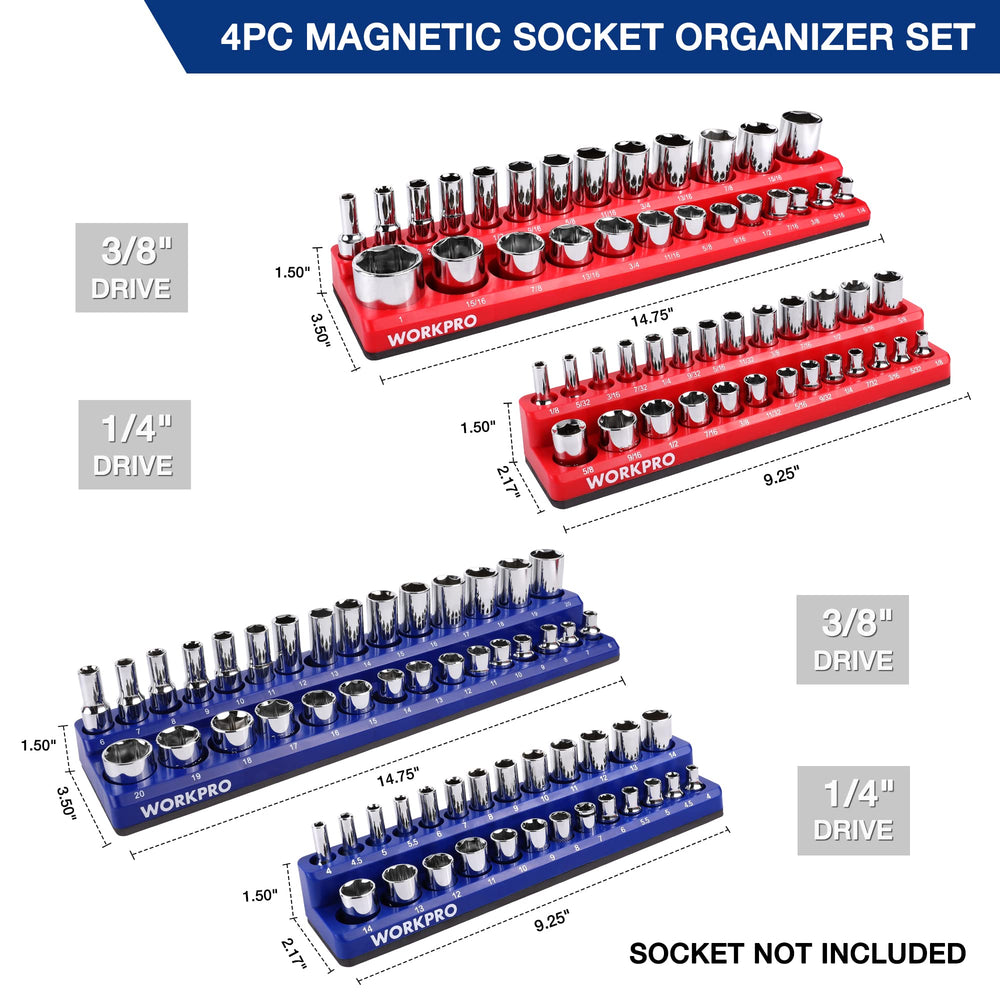 WORKPRO red SAE tray inside toolbox drawer keeping sockets organized for fast access