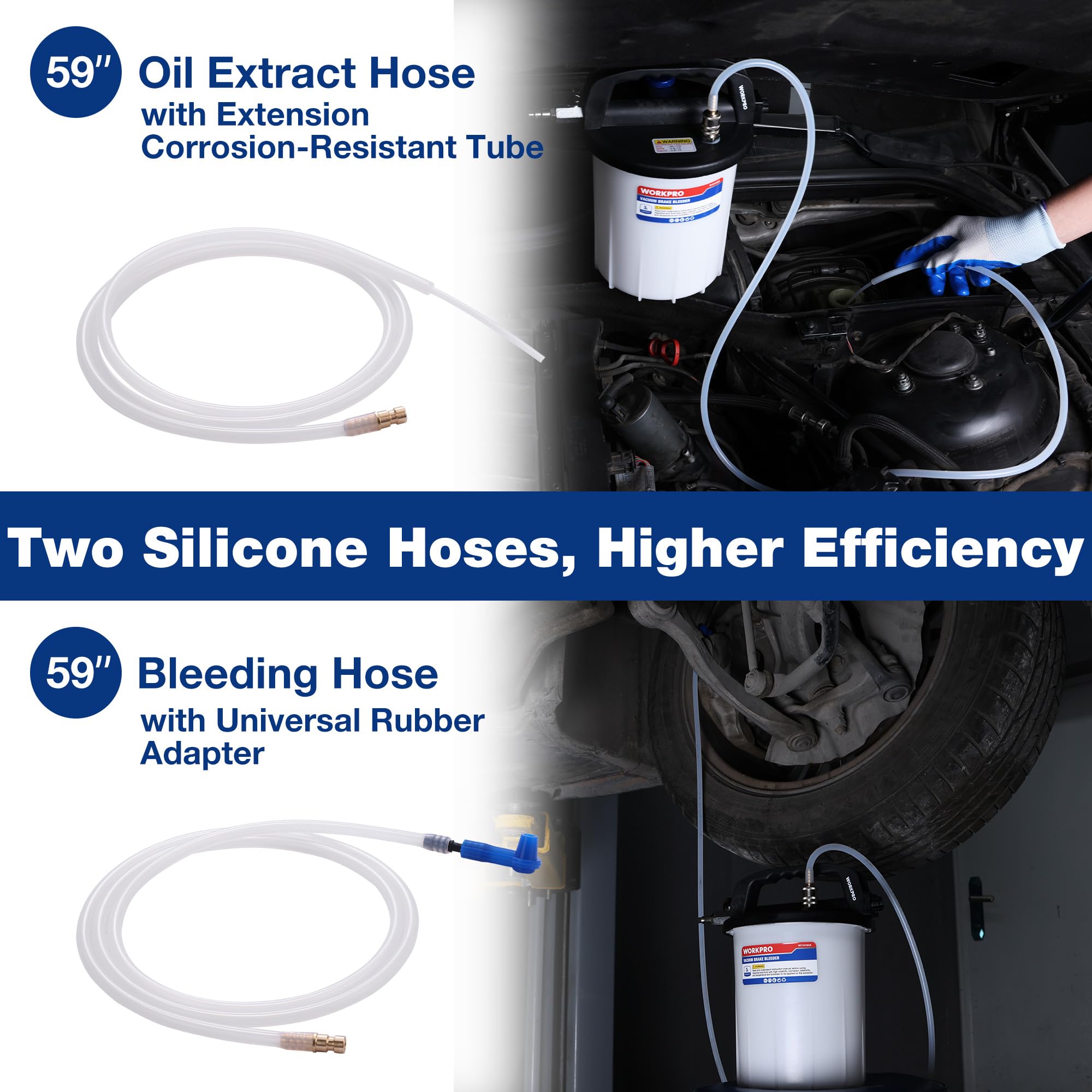 WORKPRO silicone hoses with universal adapter demonstrating secure fittings
