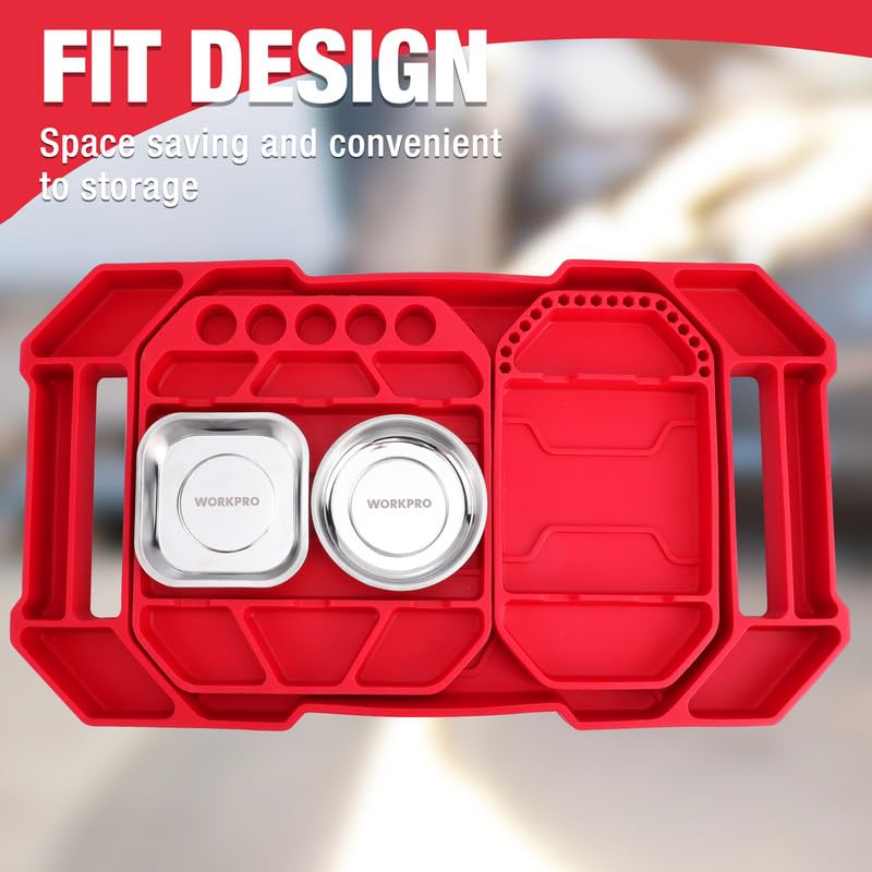 WORKPRO trays beside common tools showing scale and capacity