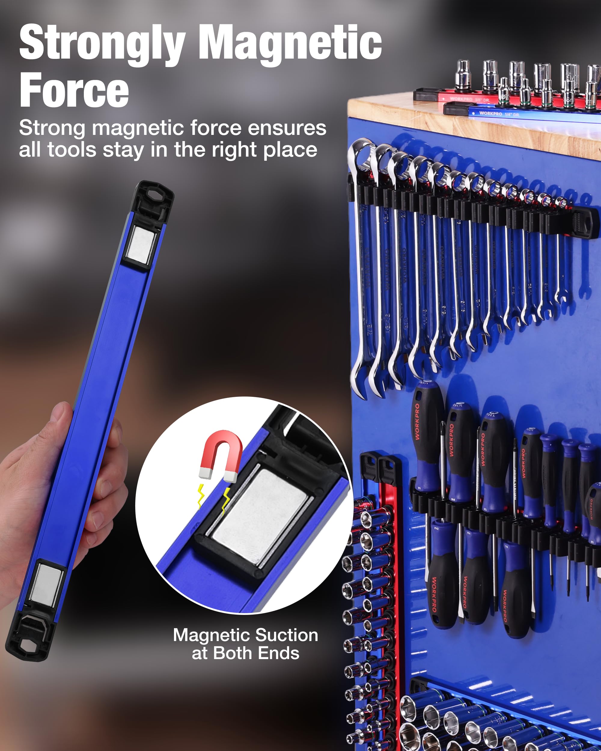 WORKPRO sockets arrayed on rail showing fast identification and efficient workflow