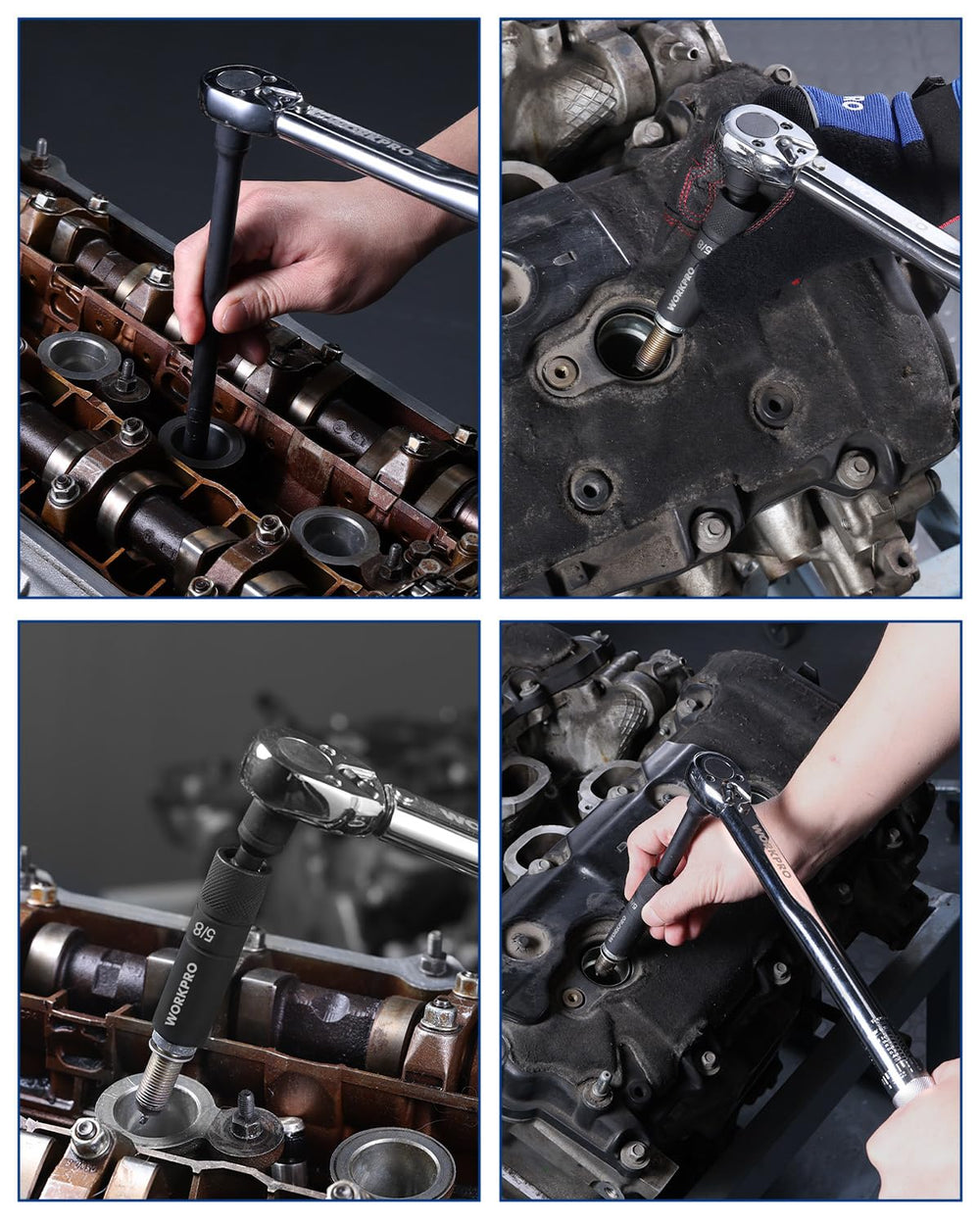 WORKPRO socket removing spark plug from motorcycle engine for precise maintenance
