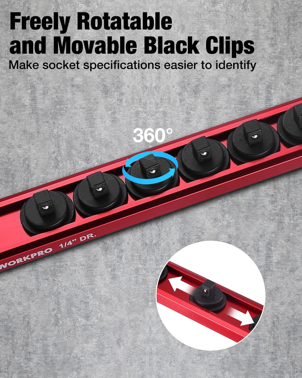 WORKPRO overhead of rail fully loaded with sockets for visual inventory and reach