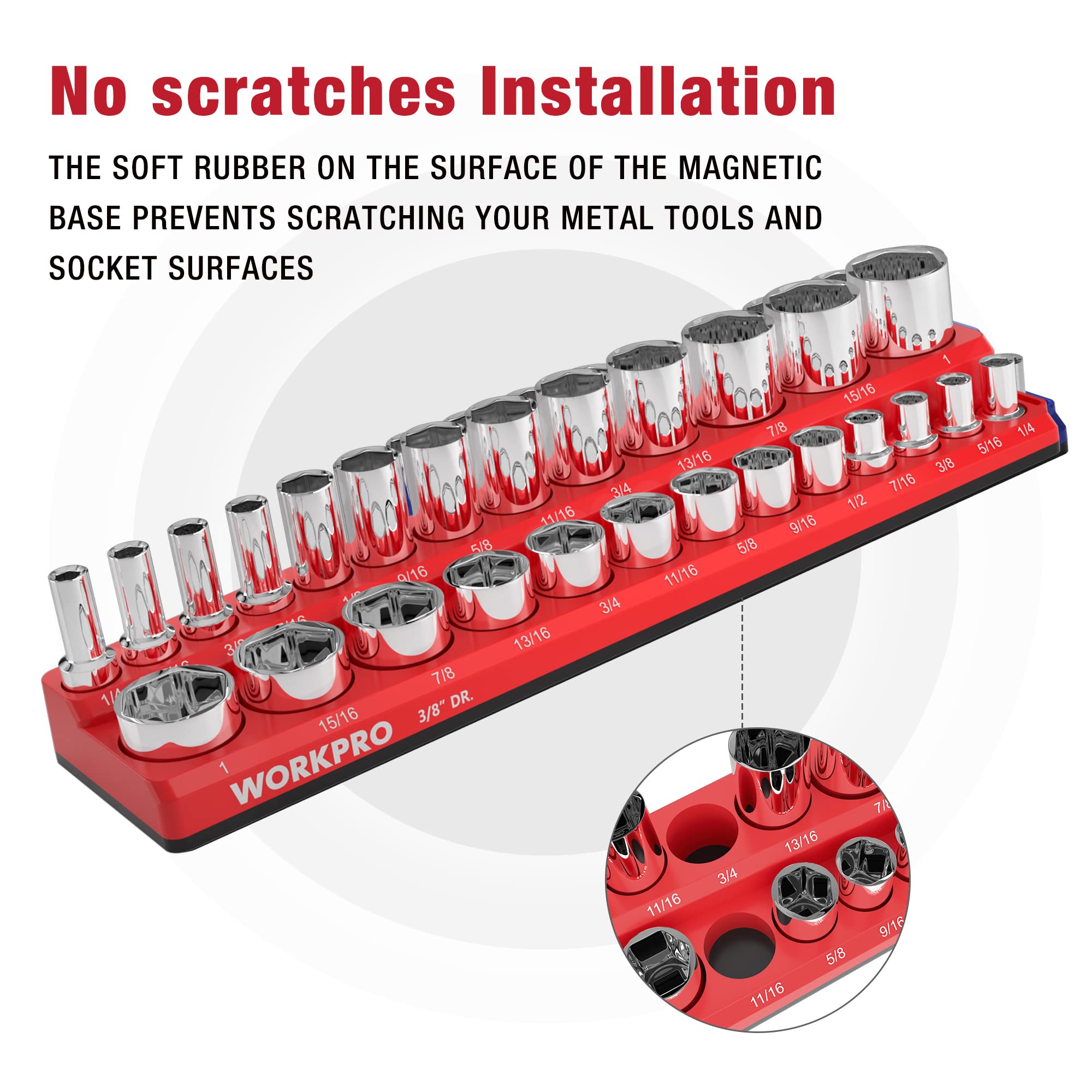 WORKPRO organizer inside drawer with sockets in place for compact storage