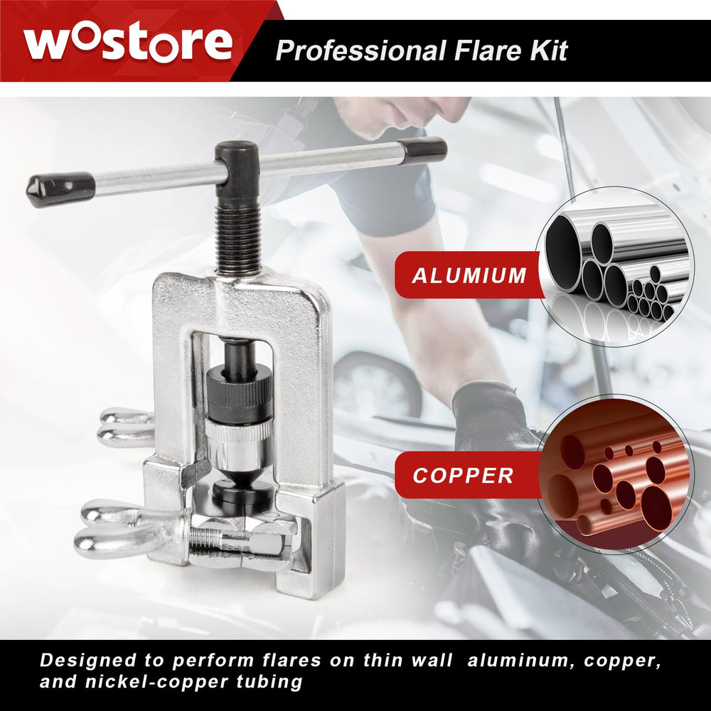 Wostore flaring tool in use on a vehicle line for onsite repairs