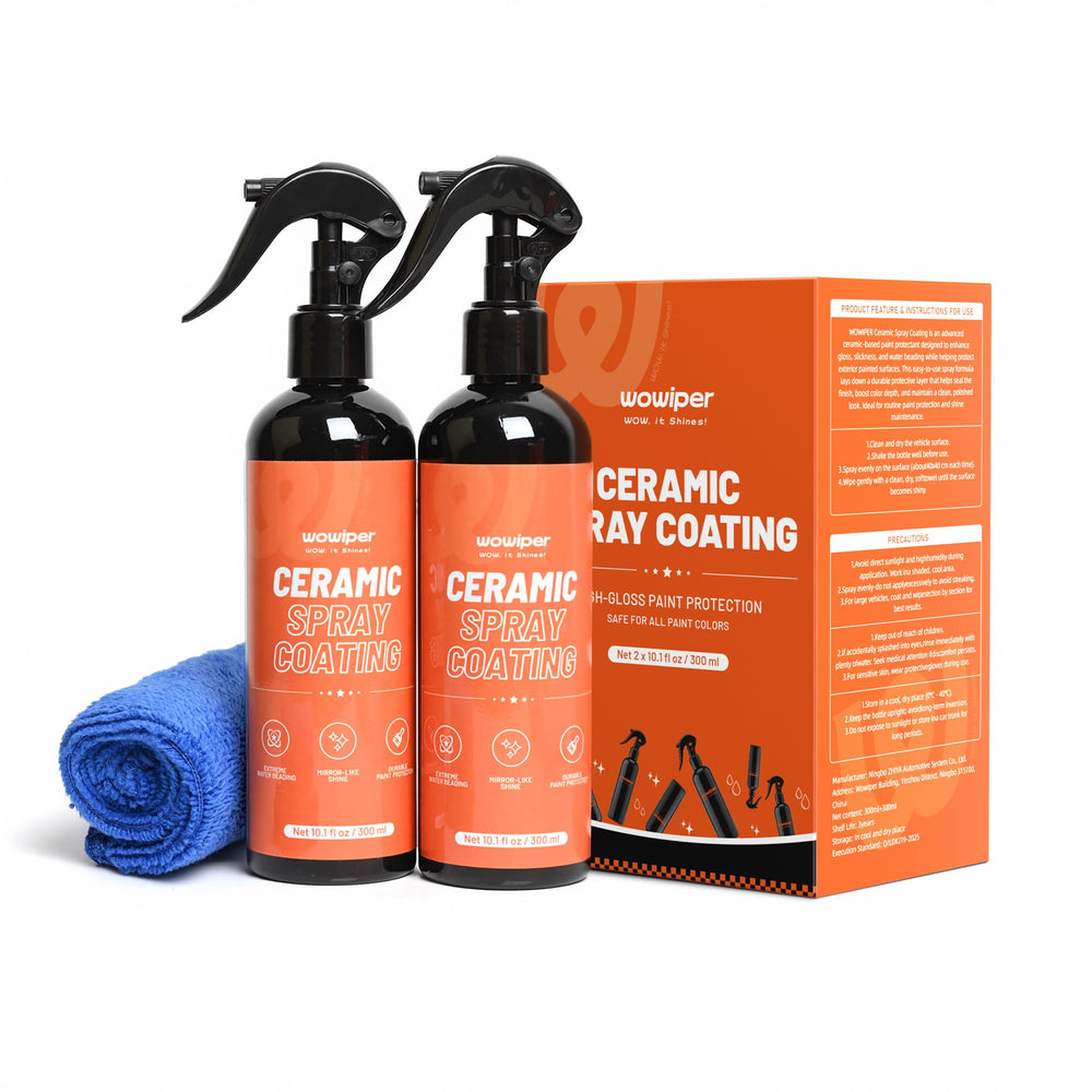 WOWIPER front packaging showing two bottles and quick application benefit