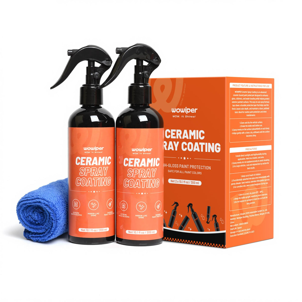 WOWIPER front packaging showing two bottles and quick application benefit