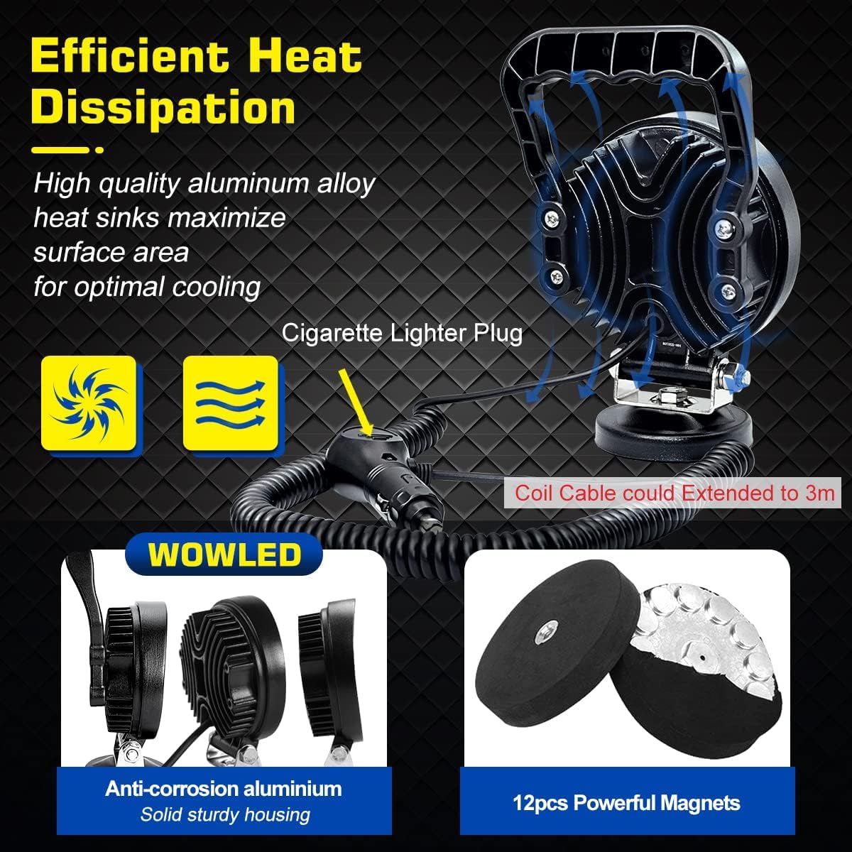 WOWLED in use at nighttime roadside repair to illuminate work area safely