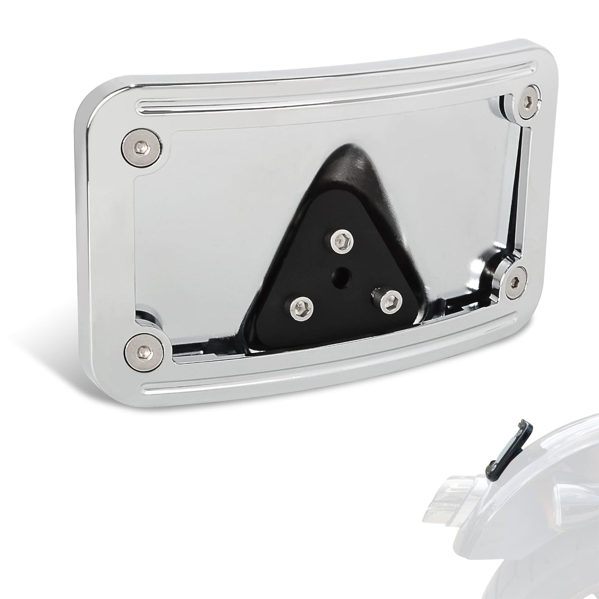 WOWTK front view curved laydown license plate frame showing sleek profile and improved styling