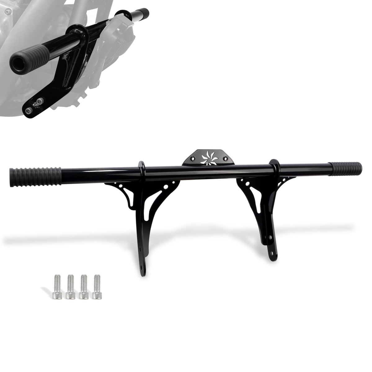 WOWTK front view of highway peg crash bar showing full guard and fit