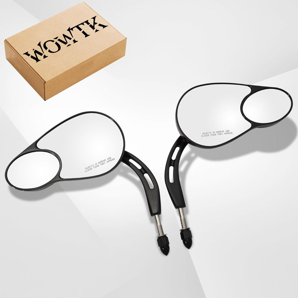 WOWTK mirrors in box showing pair ready for easy handlebar installation