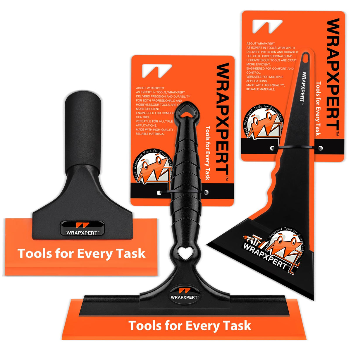 WRAPXPERT front kit layout showing all three squeegees and handle for fast installs
