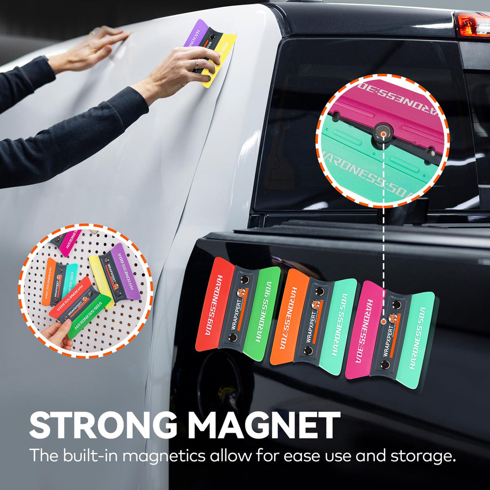 WRAPXPERT seven interchangeable hardness blades laid out for versatile film applications