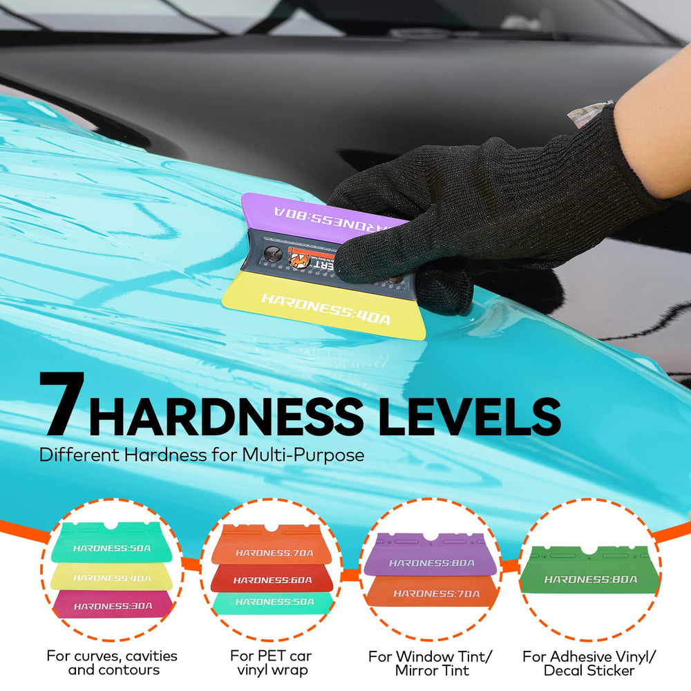 WRAPXPERT magnetic squeegee attached to car hood for hands-free convenience and faster work
