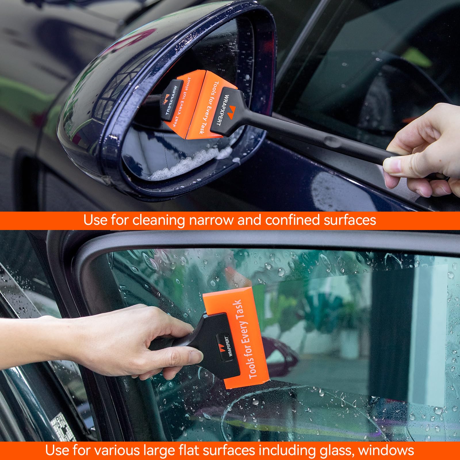 WRAPXPERT mini squeegee long-handle detail for tight corners and precise pressure