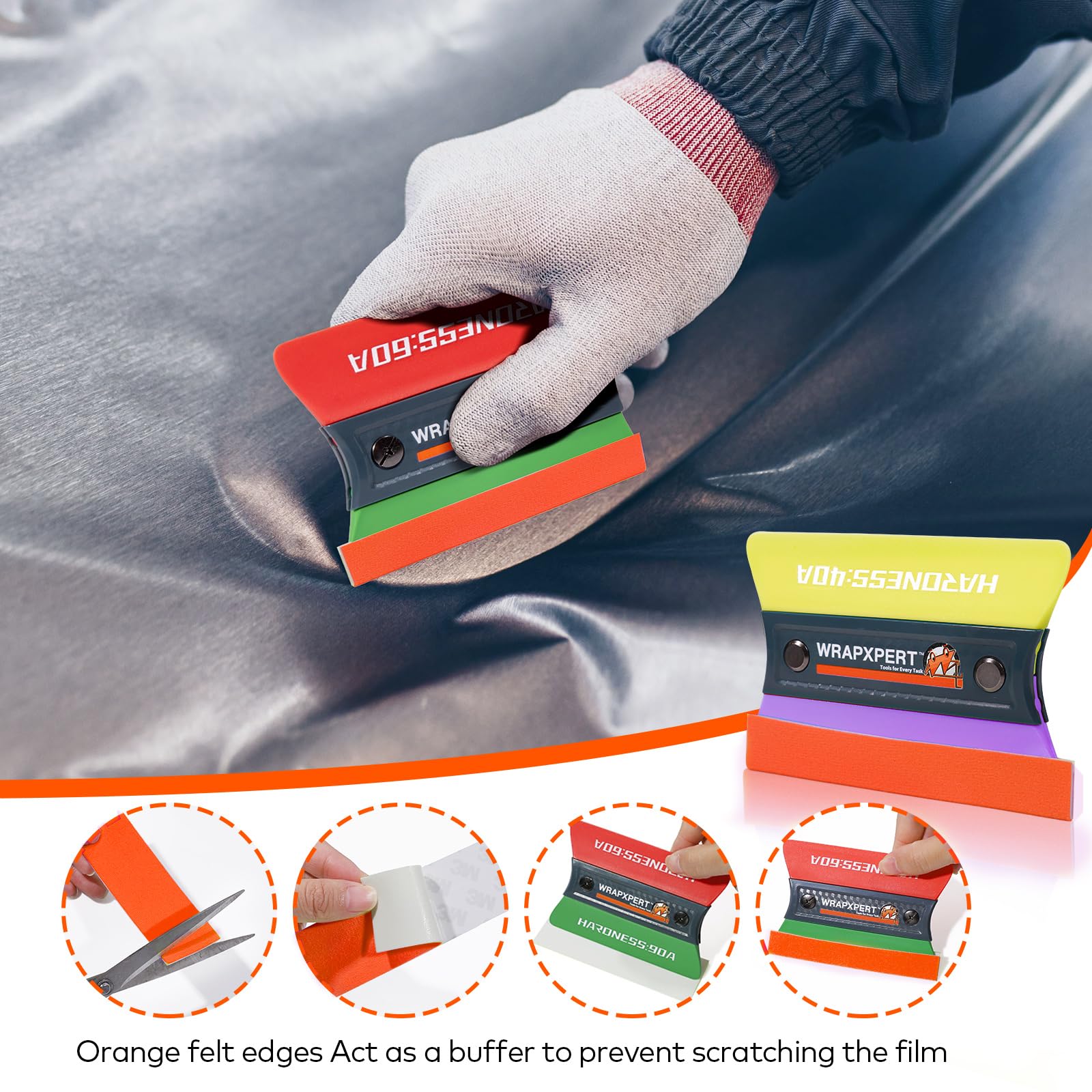 WRAPXPERT squeegee next to a credit card showing compact size and portability benefit