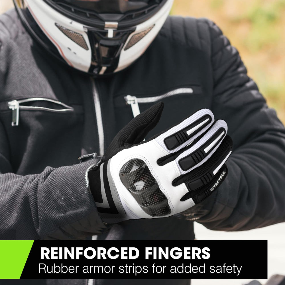 WTACTFUL gloves gripping motorcycle handlebars demonstrating control and comfort