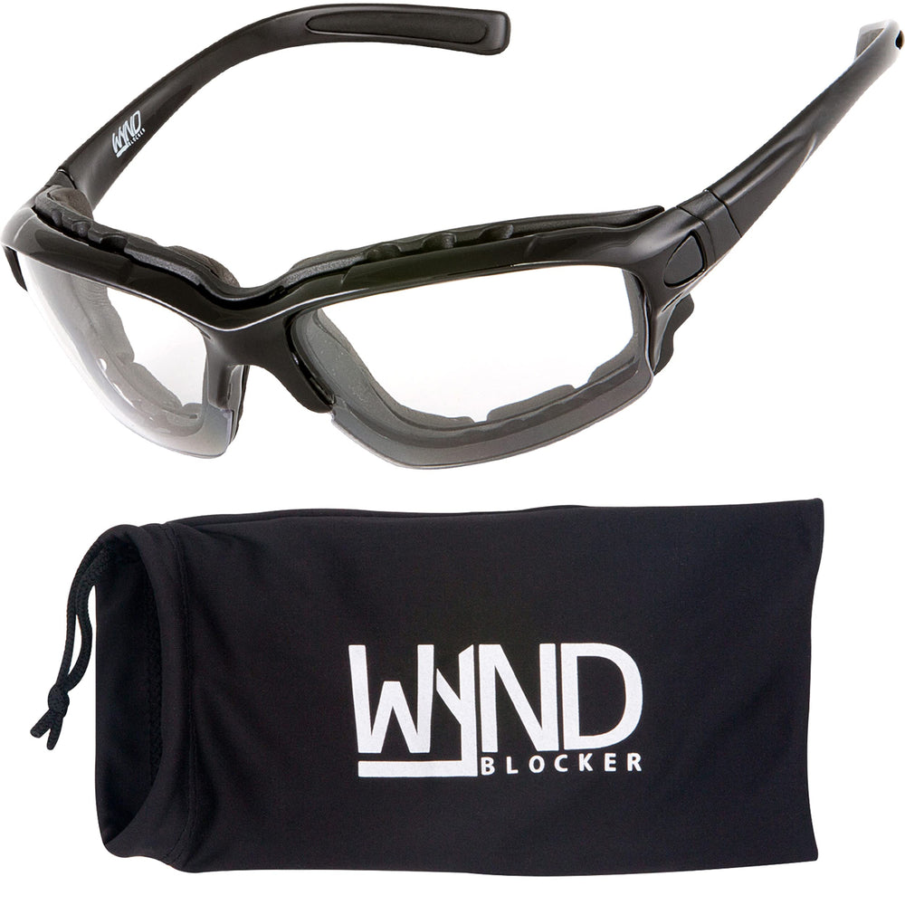 WYND Blocker front view black frame showing clean clear lenses and fit benefits