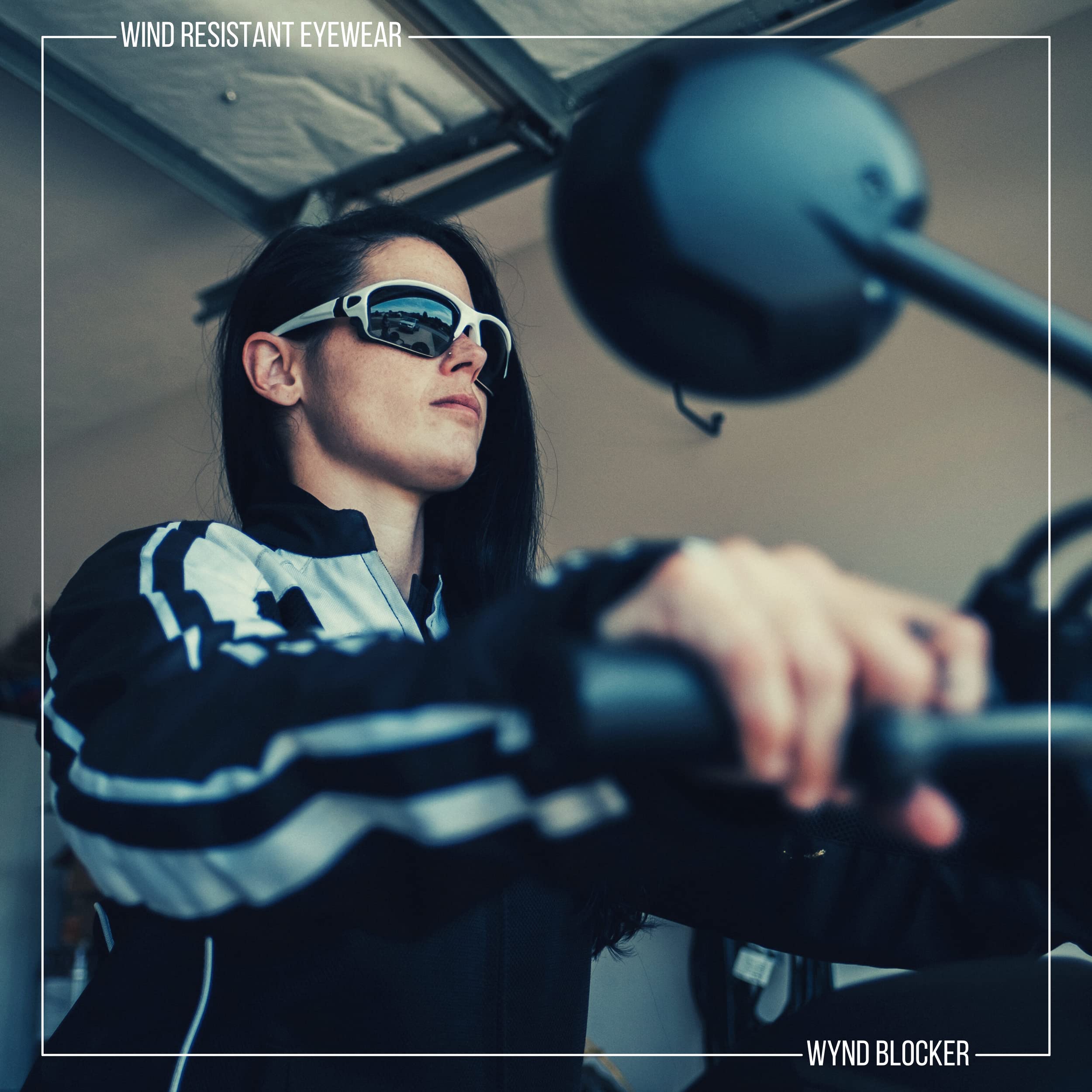WYND Blocker on rider helmet in motion showing secure fit and unobstructed vision