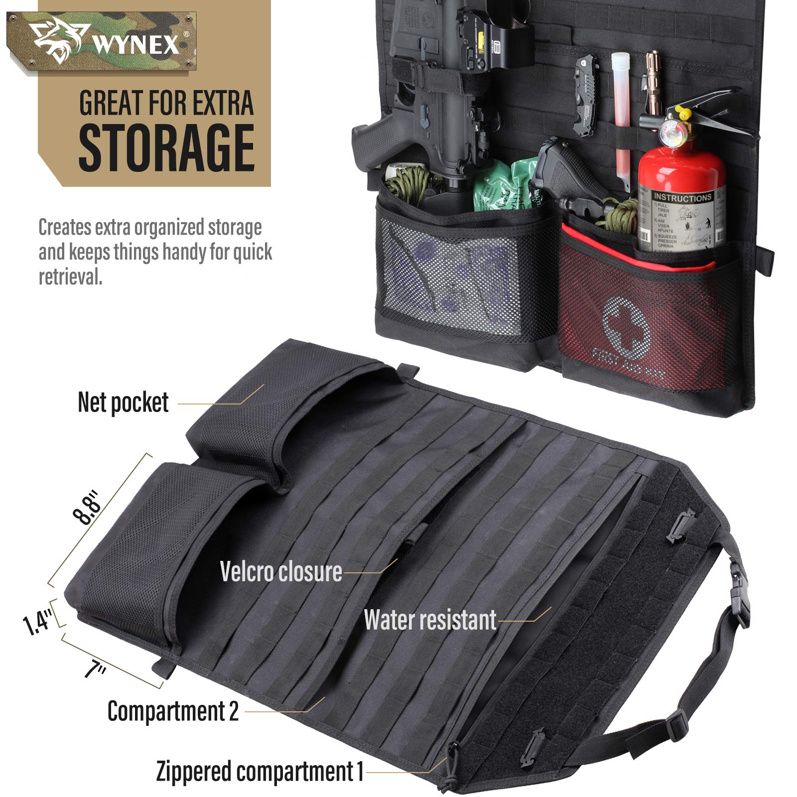 WYNEX open large bottom pockets demonstrating vertical storage and utility