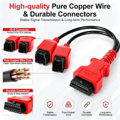 X-OBD 12+8-pin harness close-up showing secure pins and reliable signal transfer
