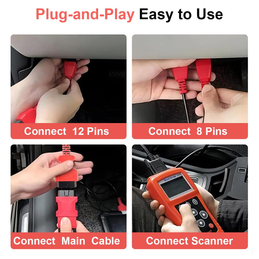 X-OBD cable length and scale on table showing compact size for workshop convenience