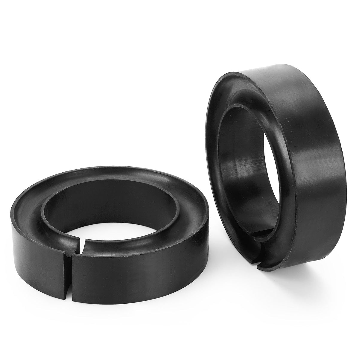 X4XZ front view of two coil spring spacers showing durable rubber and fit benefits