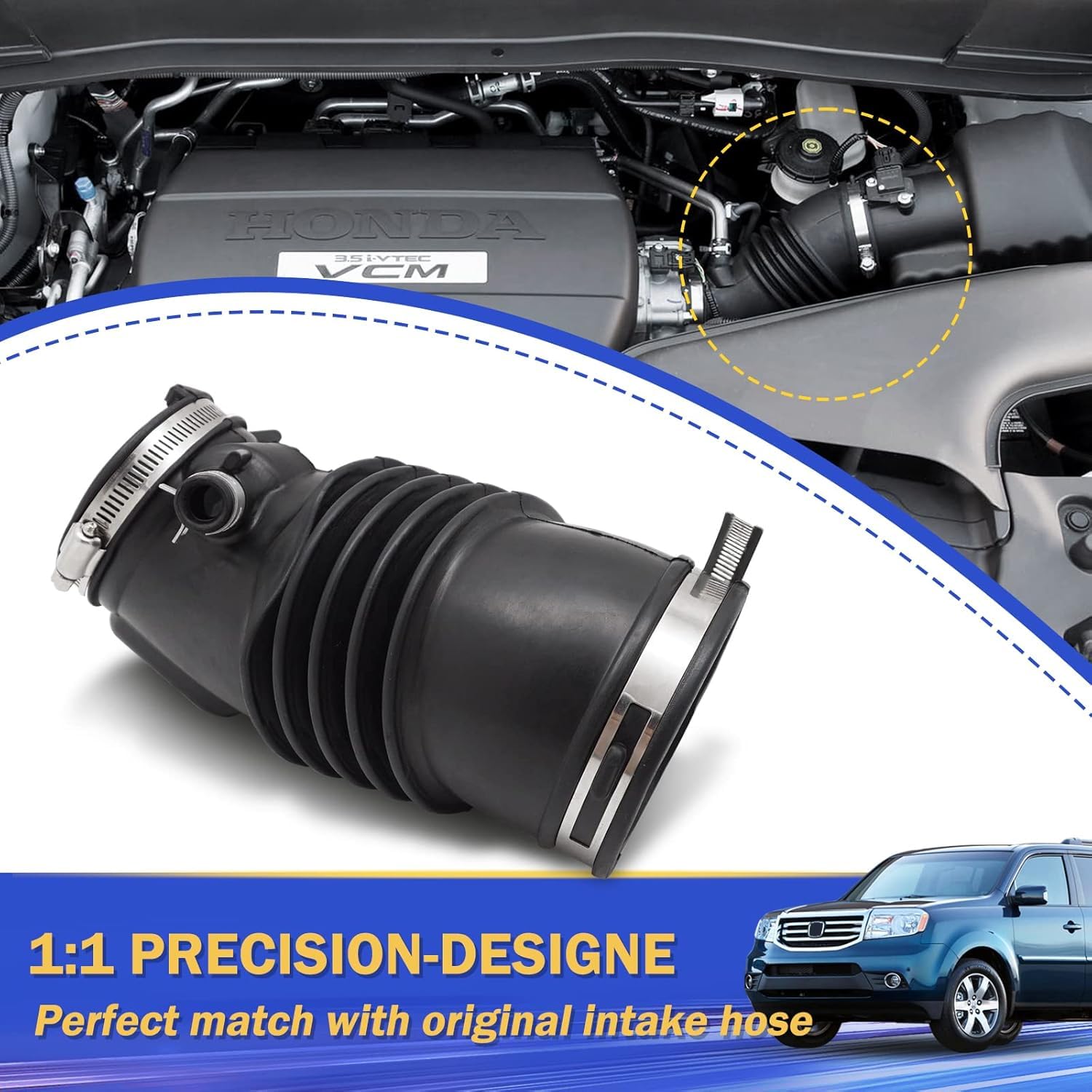 X4XZ intake hose installed on a Honda Pilot engine demonstrating proper fit