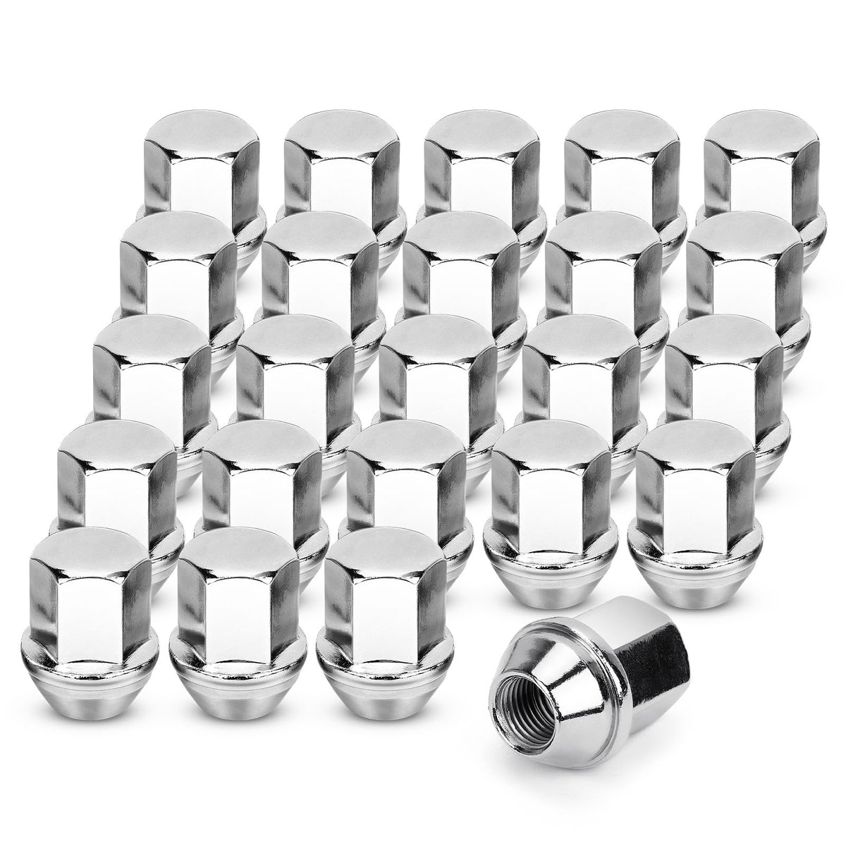 X4XZ front pack of 24 chrome lug nuts showing complete set and packaging benefit