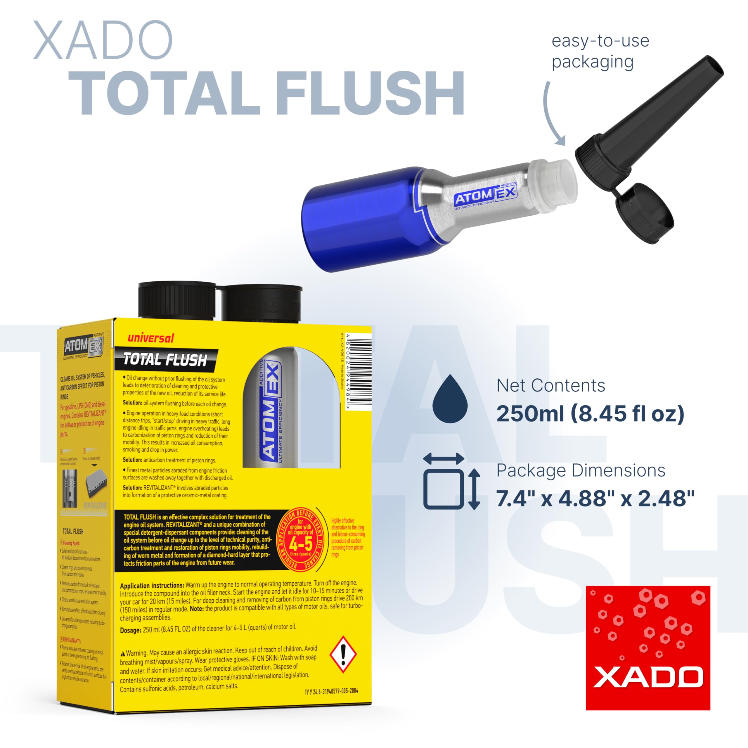 XADO bottle side with detailed ingredients and directions visible for clarity