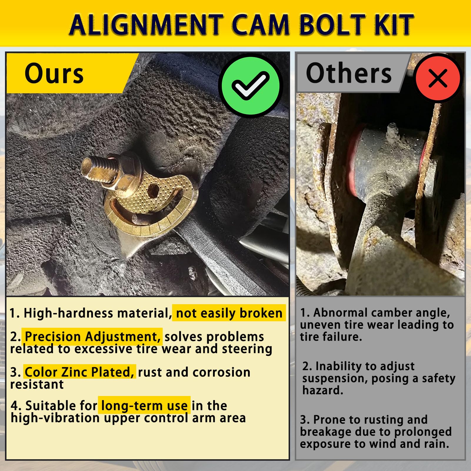 XDDPRO installed on upper control arm demonstrating restored alignment benefit