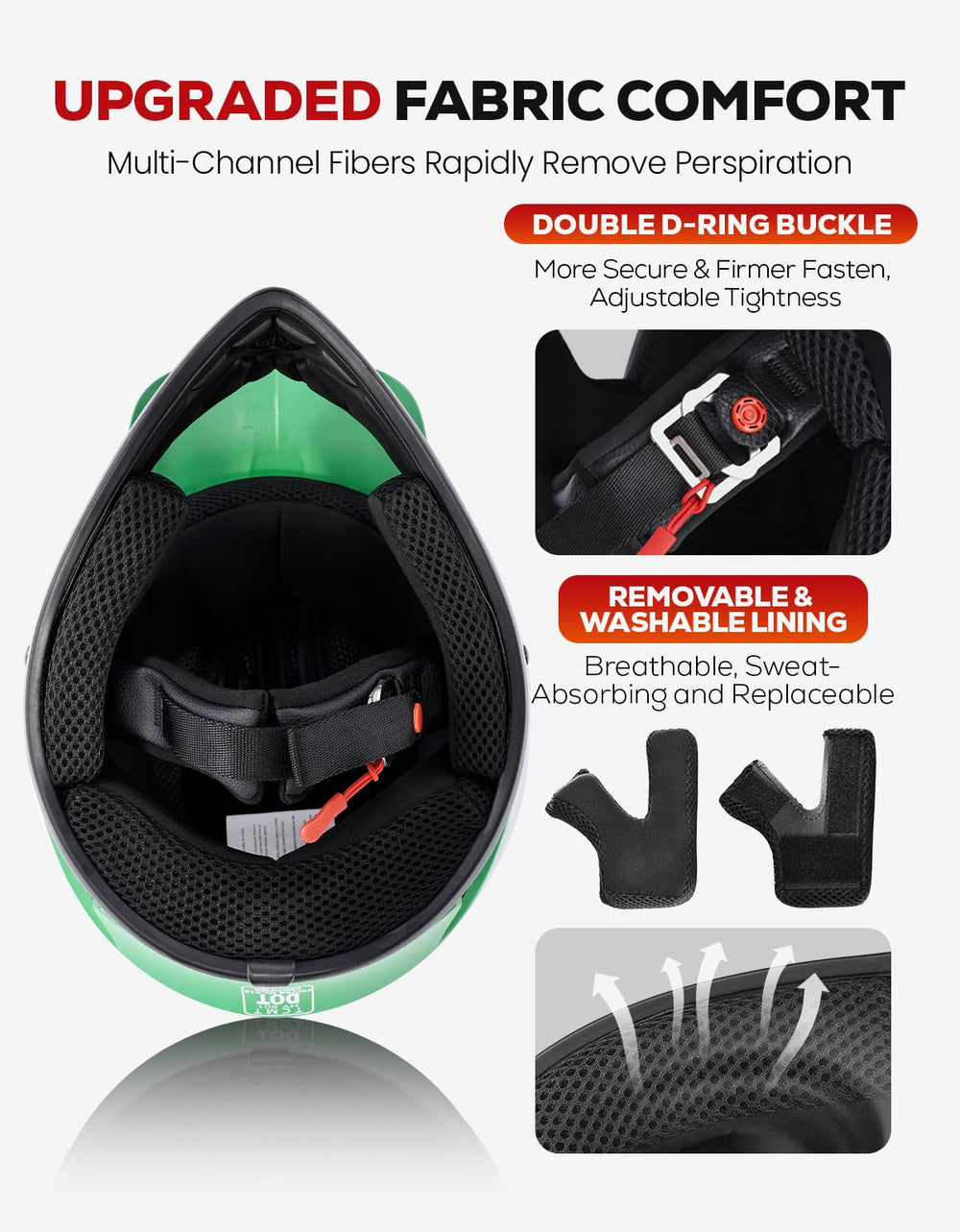 XFMT visor and double D-ring strap demonstrating secure fit