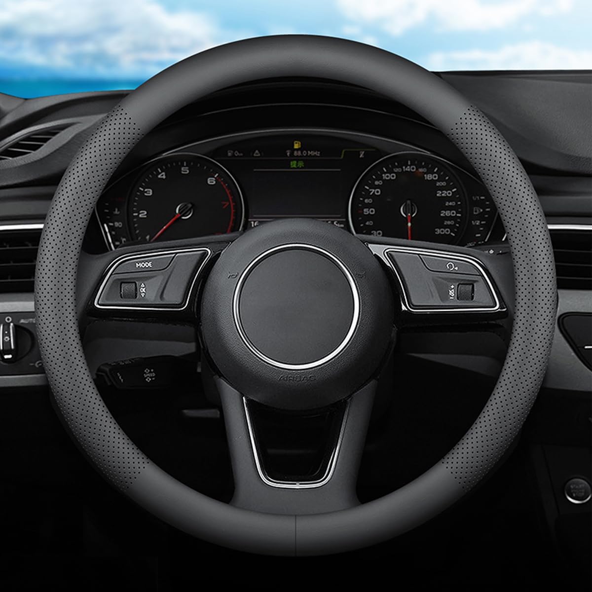 XHRING front view of steering wheel cover showing fit and finish for Ford