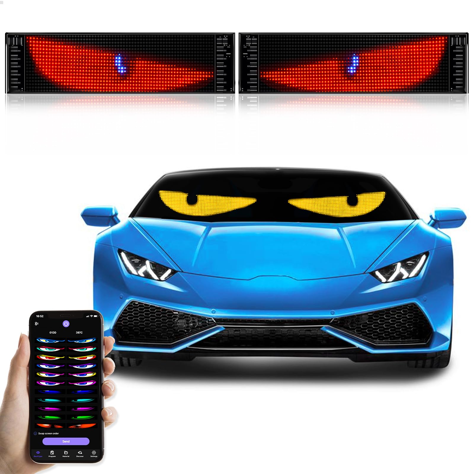 XIAOOHO front view of paired Devil Eyes signs highlighting bold display