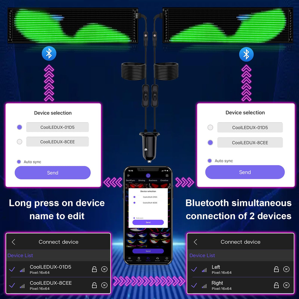 XIAOOHO installed on windshield demonstrating synchronized eye graphics