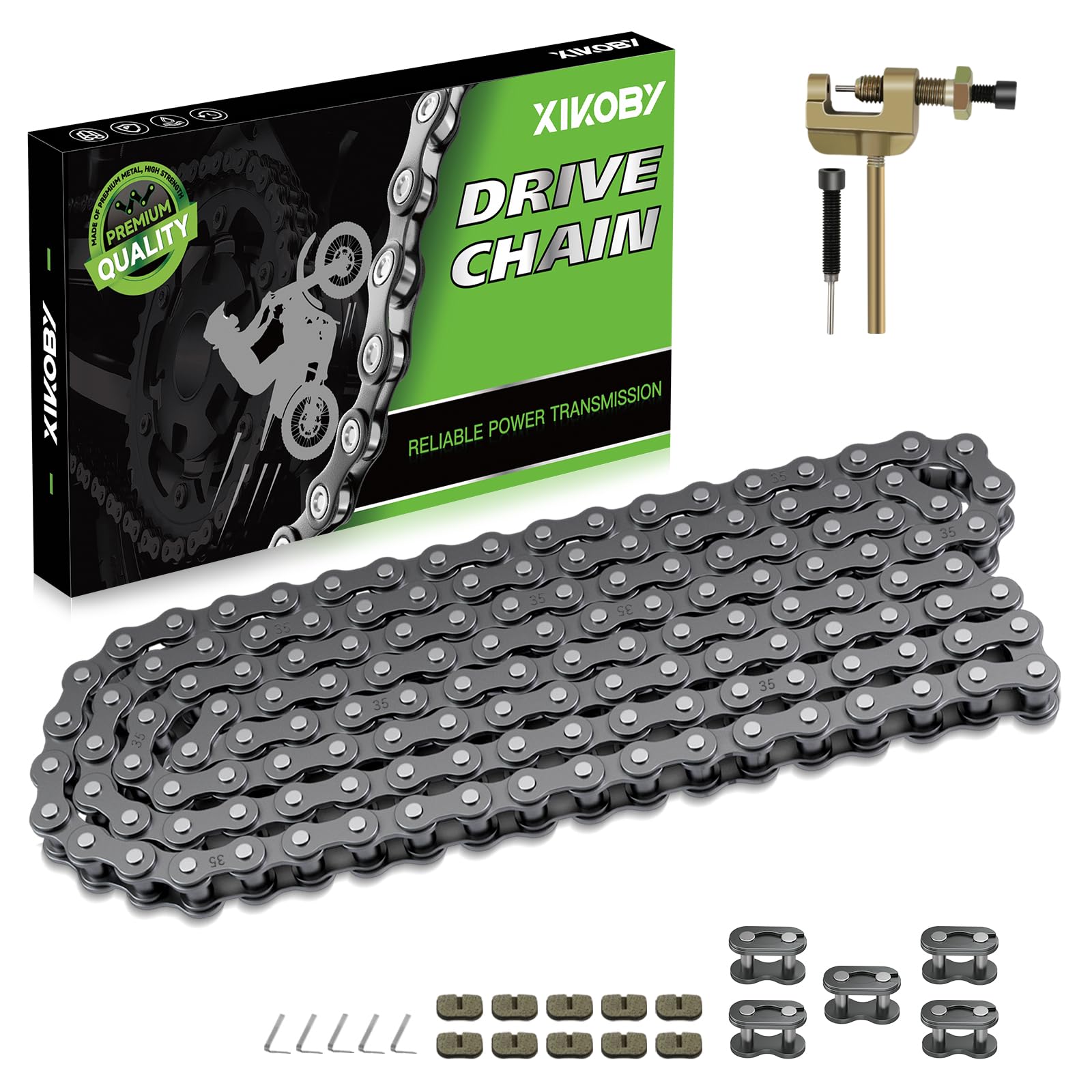 XIKOBY front view of #35 140-link chain showing robust finish and fit