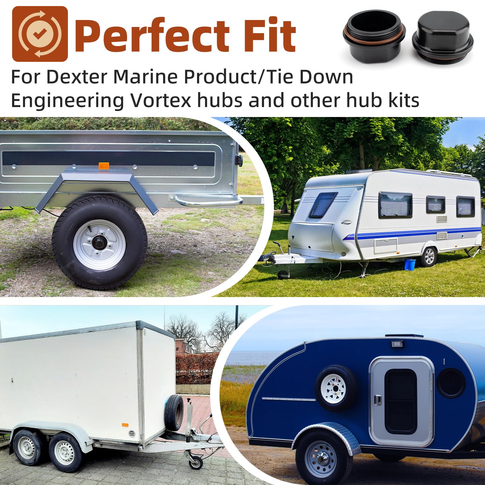 Ximoon cap on a boat trailer hub in use showing corrosion protection benefit