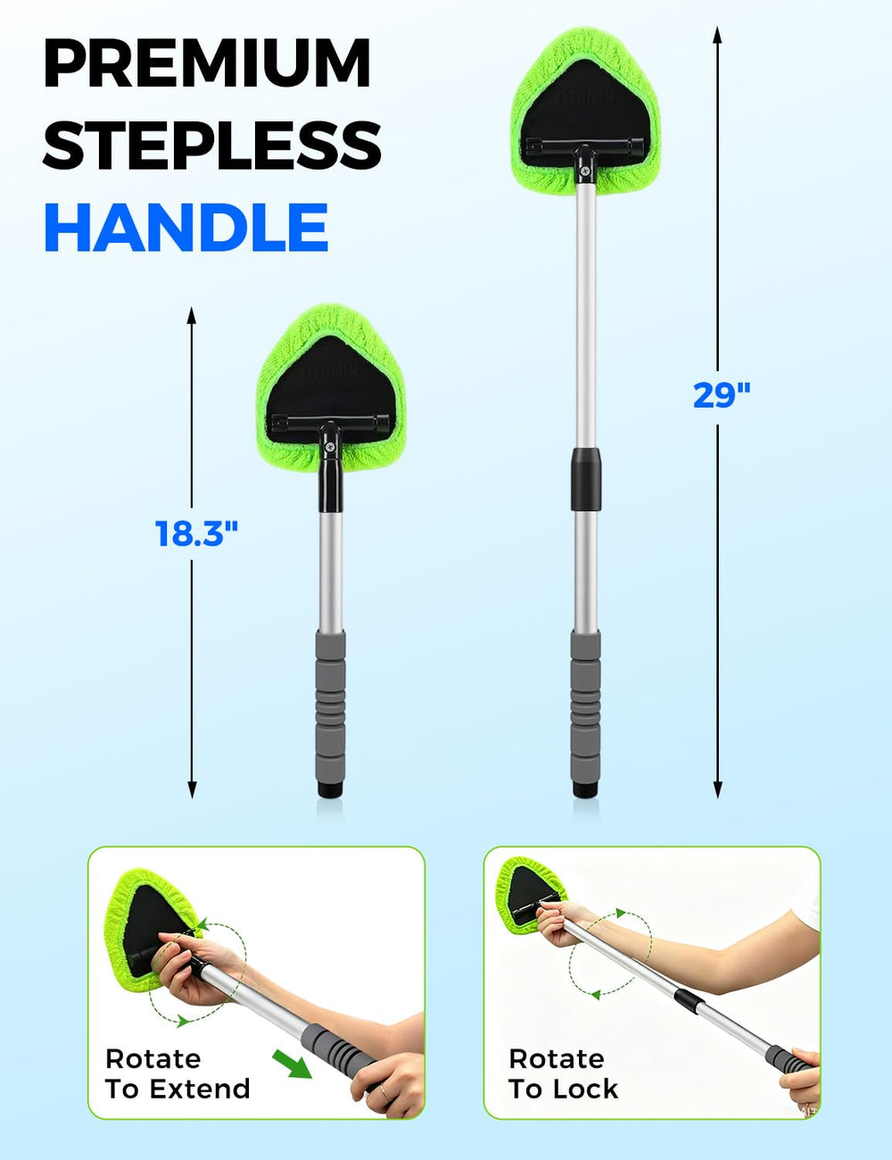 XINDELL extendable handle detail with anti-slip grip for better control