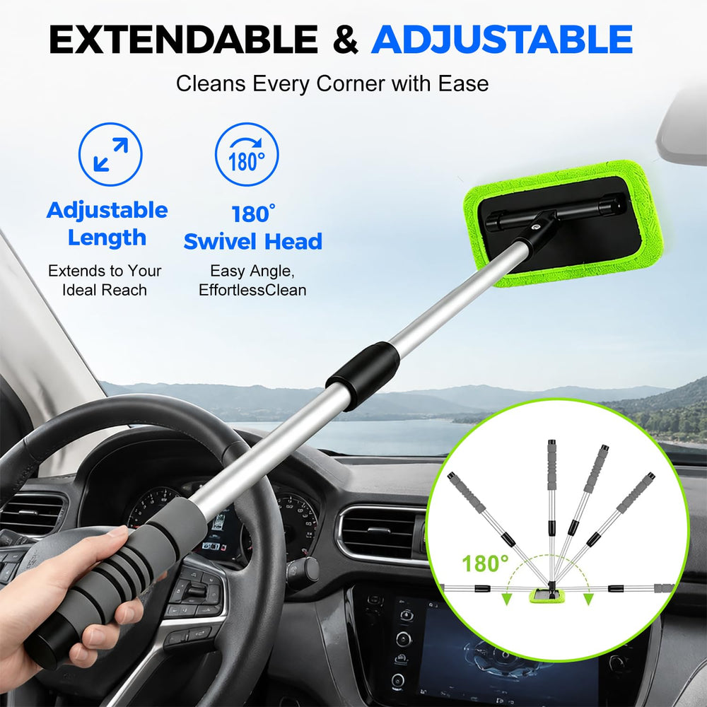 XINDELL extended handle demonstrating reach to top windshield for safer cleaning