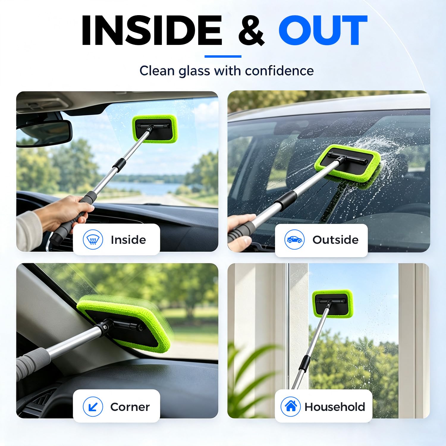 XINDELL cleaning shower glass at home showing multipurpose use beyond vehicle windows