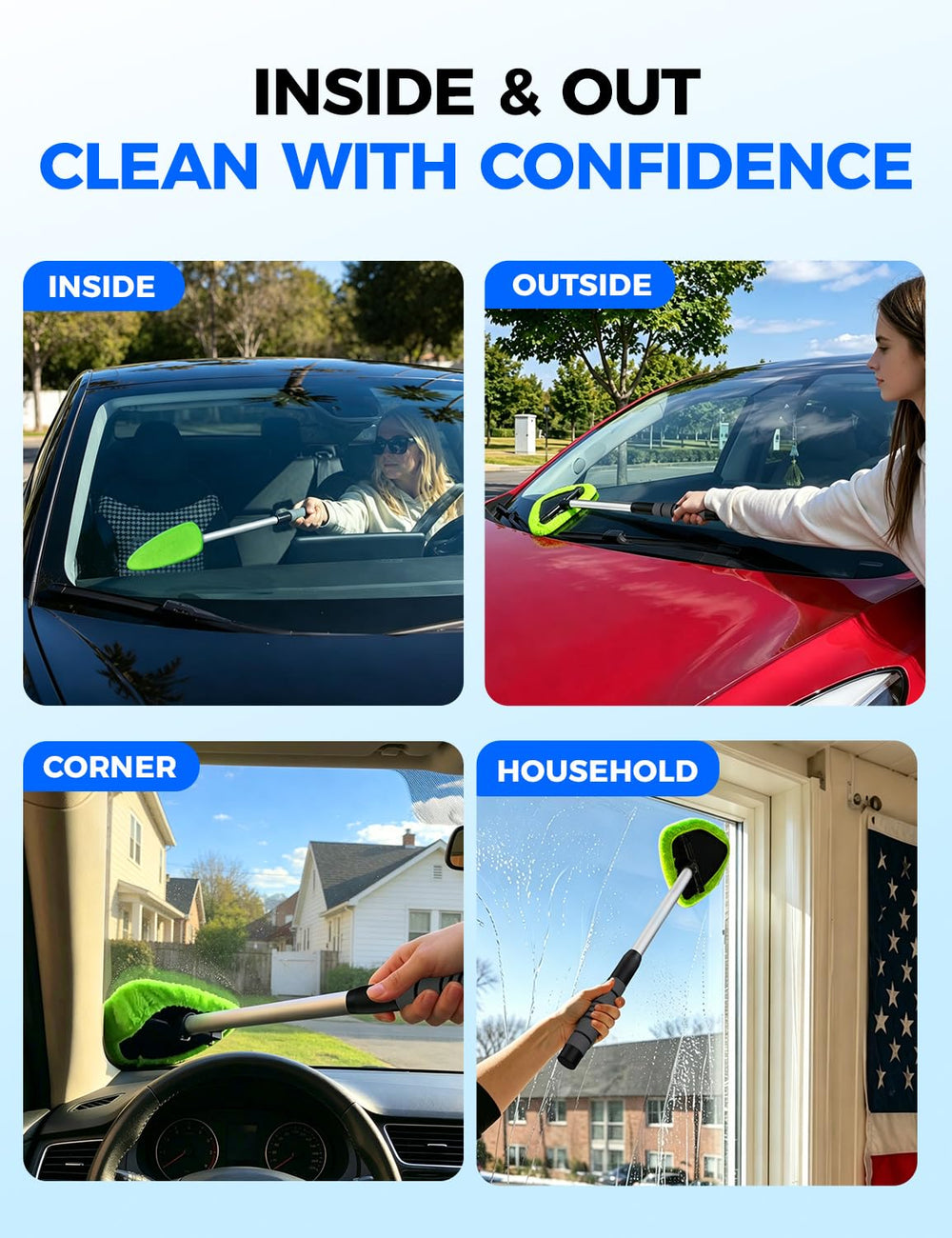 XINDELL cleaning a home window showing versatile indoor use