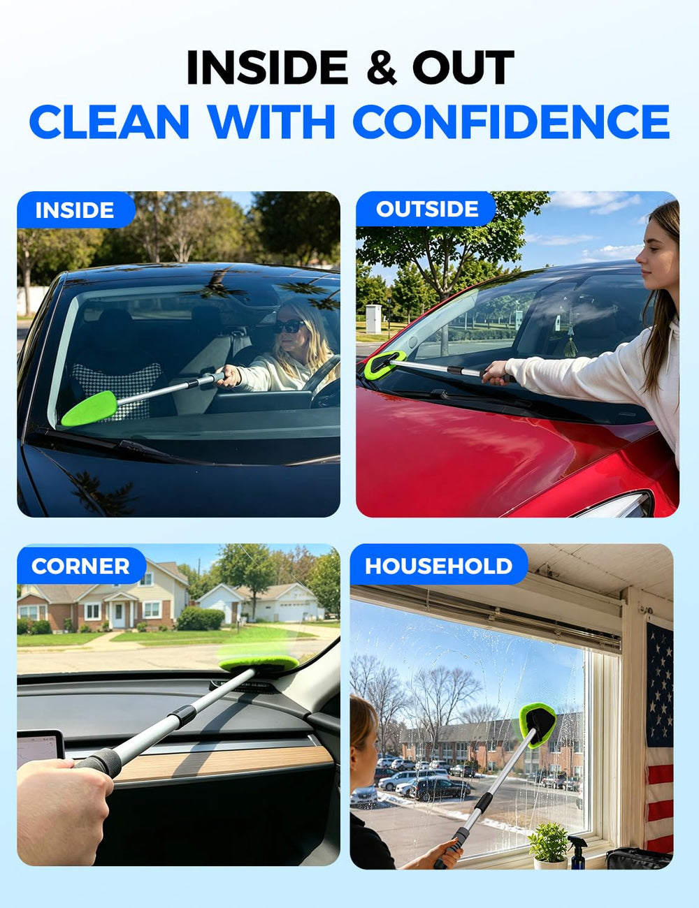 XINDELL cleaning a truck windshield to show scale and coverage