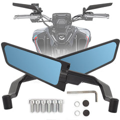 XINGWU front view mirror assembly showing larger glass and sleek profile for improved visibility